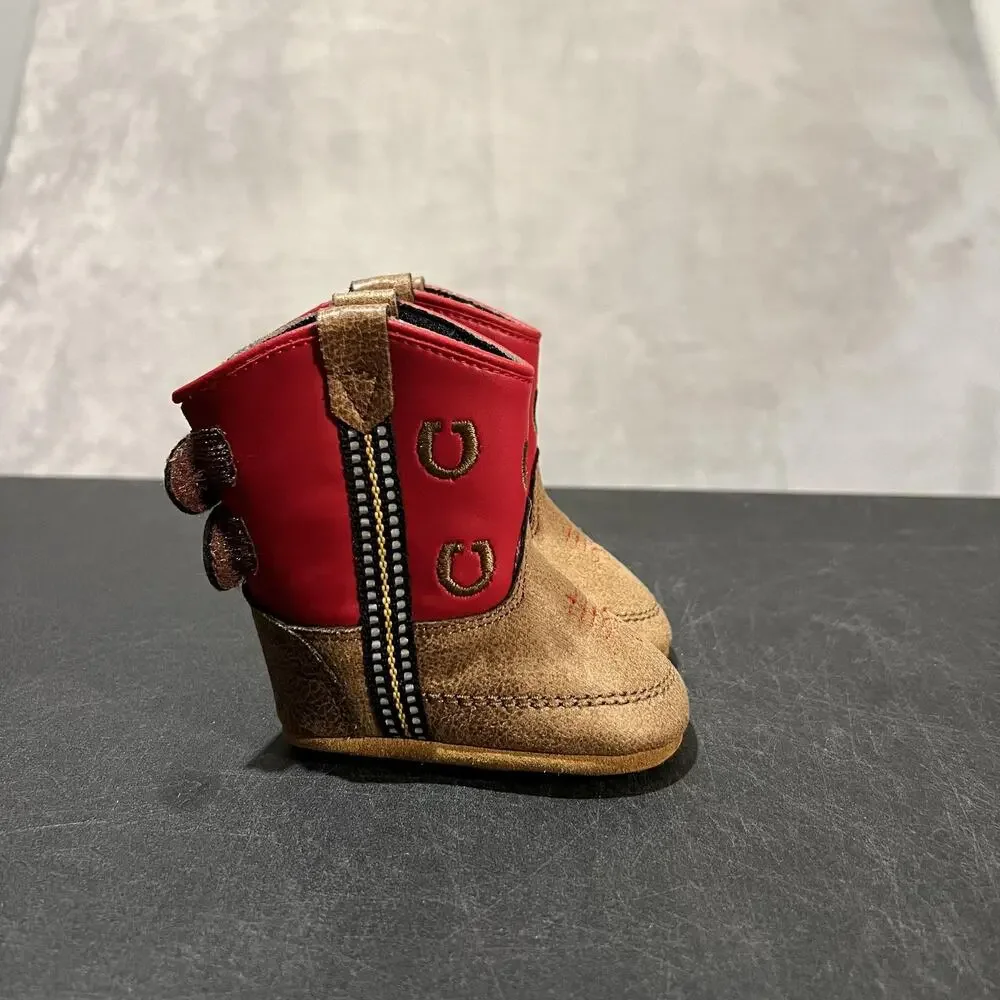 Old West Cowboy Boots Infant Size 1c Red Western Horseshoe Soft Sole Crib
